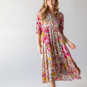 Natural life Rebecca midi dress size large vintage floral pink